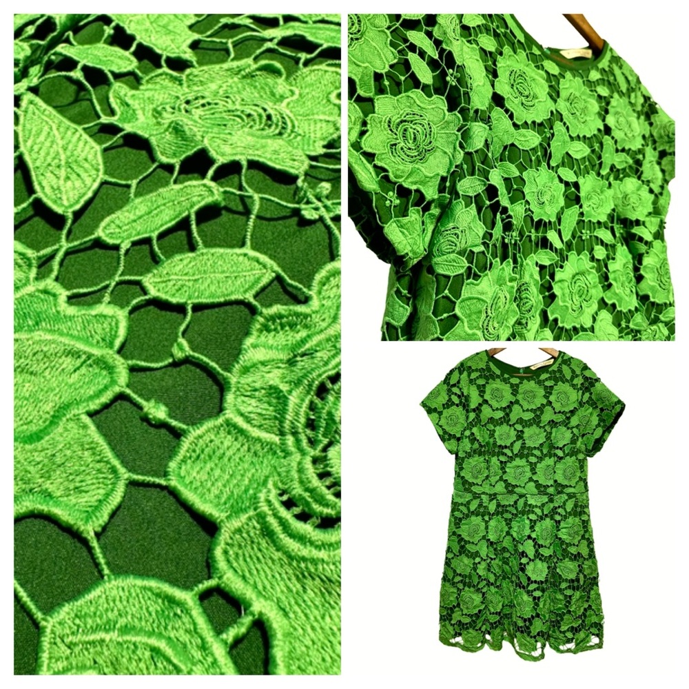 WAYWARD FANCIES Green Lace Floral Appliqué Garden Party Cottagecore Summer Dress